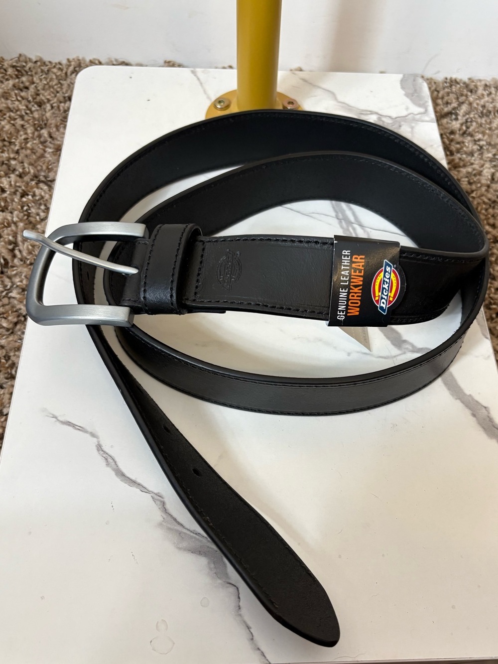 Dickies Black Leather Men’s Work Belt with Silver Buckle